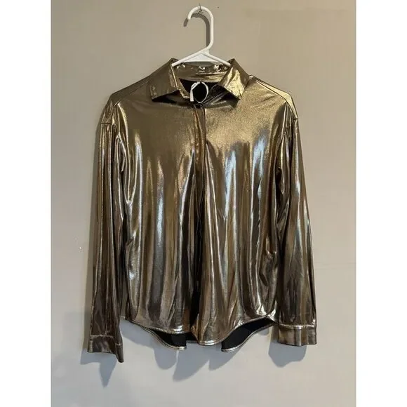 Anthropologie Gold Shimmer Womens Button Up Size Small Retro - Picture 1 of 3